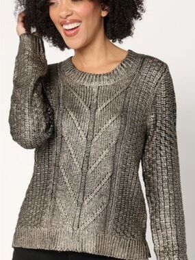 Women with Control Metallic Gold Knit Sweater